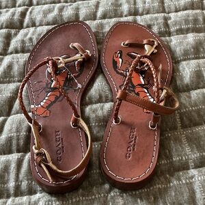 Coach Tan Leather Lobster Sandals Summer Brown 6.5